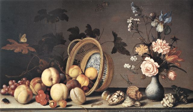 FONDAZIONE ZERI | CATALOGO : Ast Balthasar van der, Natura morta con cesto  di frutta, vaso di fiori, conchiglie e insetti
